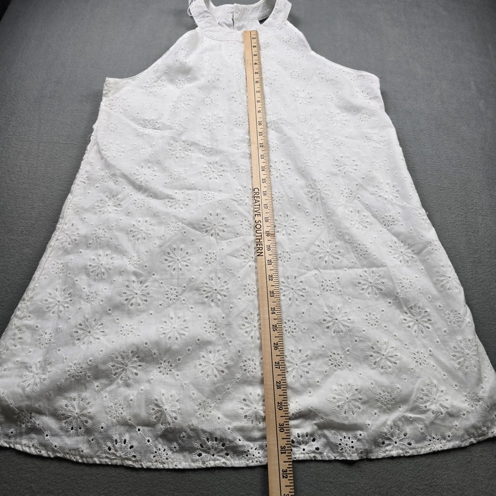 Womens White Cotton Floral Eyelet Halter Mini Dress XL Sleeveless A-Line Summer - Picture 2 of 11